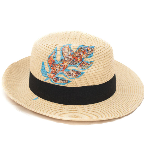 THE COLLAGES PHILODENDRON HANDPAINTED FEDORA HAT - ζωγραφισμένα στο χέρι, καλοκαίρι, παραλία, ψάθινα