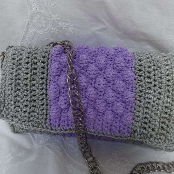 Πλεκτή χειροποίητη τσάντα - clutch, χιαστί, crochet, πλεκτές τσάντες - 4
