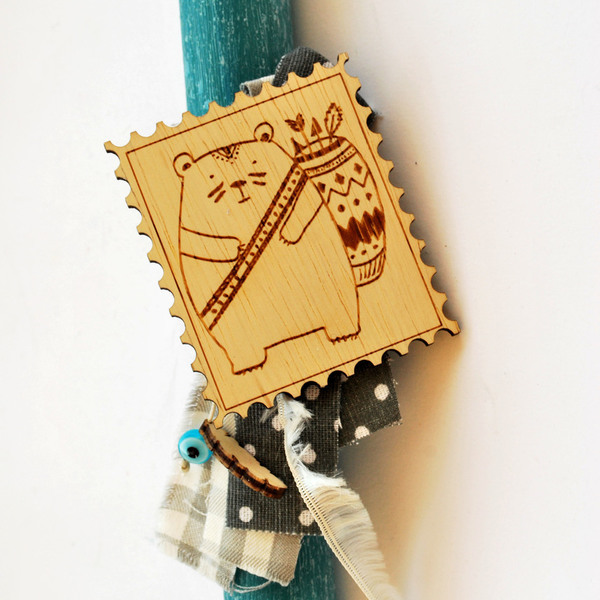 Λαμπάδα ξύλινο γραμματόσημο μαγνητάκι - αγόρι, λαμπάδες, αγορίστικο, για παιδιά