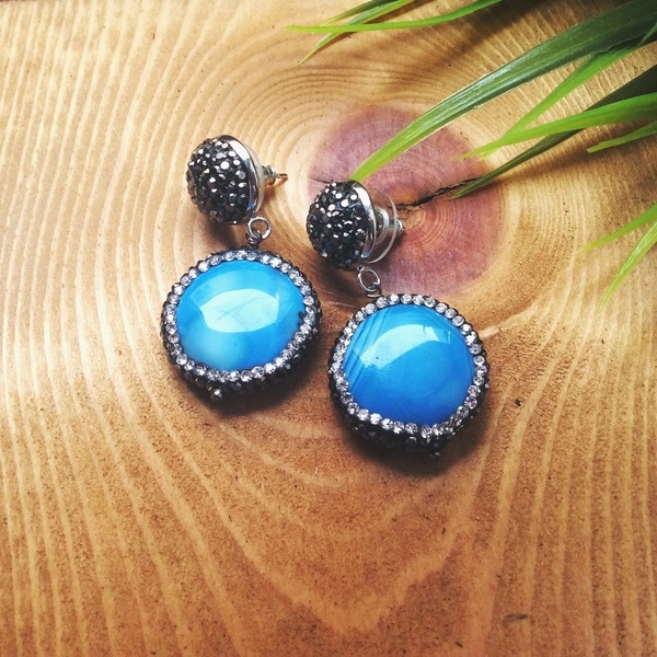 Glamorous σκουλαρίκια - μπλε, ημιπολύτιμες πέτρες, αχάτης, μοντέρνο - 2