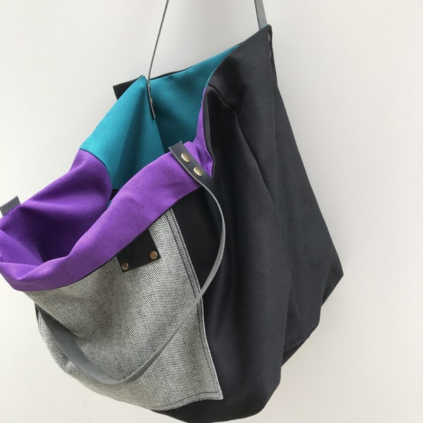 Χειροποίητη τσάντα ώμου oversized διπλής όψης - ύφασμα, γυναικεία, καλοκαίρι, ώμου, διπλής όψης, τσάντα, χειροποίητα, μεγάλες, παραλία, αξεσουάρ, minimal - 2