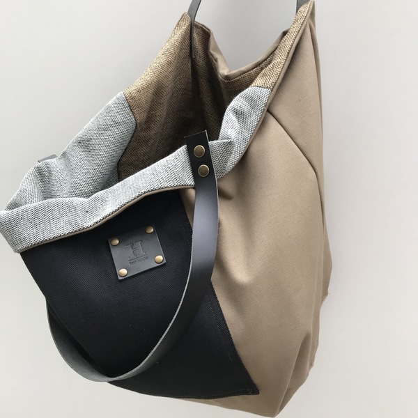 Χειροποίητη τσάντα ώμου oversized διπλής όψης - ύφασμα, γυναικεία, ώμου, διπλής όψης, τσάντα, χειροποίητα, μεγάλες, αξεσουάρ, minimal - 2