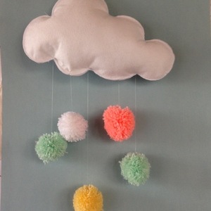 Διακοσμητικό τοιχου - μίνι μόμπιλε συννεφάκι με πον πον - διακοσμητικό, παιδικό δωμάτιο