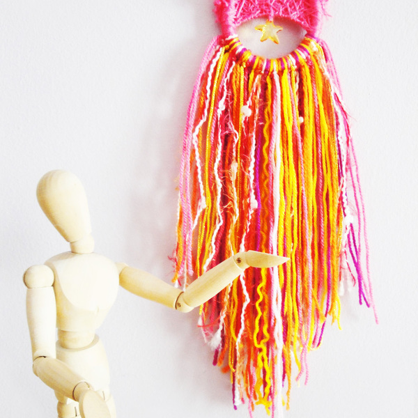 String art κρεμαστό τοίχου ροζ κίτρινο, πορτοκαλί - handmade, διακοσμητικό, χρωματιστό, κορίτσι, δώρο, crochet, ονειροπαγίδα, χειροποίητα, χαρούμενο, μόμπιλε, παιδικό δωμάτιο, παιδική διακόσμηση, βρεφικά, κρεμαστά - 3