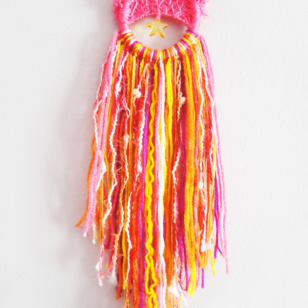 String art κρεμαστό τοίχου ροζ κίτρινο, πορτοκαλί - handmade, διακοσμητικό, χρωματιστό, κορίτσι, δώρο, crochet, ονειροπαγίδα, χειροποίητα, χαρούμενο, μόμπιλε, παιδικό δωμάτιο, παιδική διακόσμηση, βρεφικά, κρεμαστά - 5