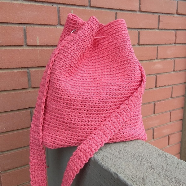 Πλεκτή τσάντα πουγκί με βαμβακερό κορδόνι macrame - ώμου, πουγκί, χιαστί, crochet, τσάντα, minimal, πλεκτές τσάντες