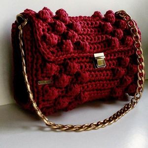 Πλεκτή Χειροποίητη τσάντα - αλυσίδες, chic, χιαστί, crochet, πλεκτές τσάντες, μικρές - 2