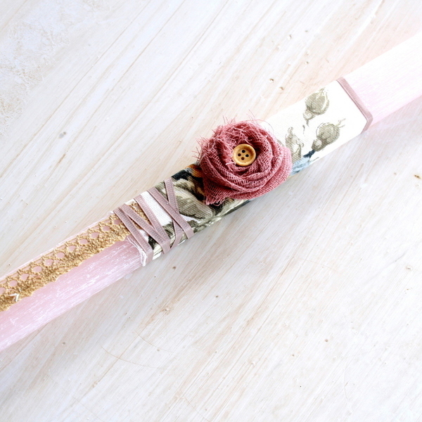 Λαμπάδα αρωματική με ροζ λουλουδάκι - ροζ, δαντέλα, κορίτσι, λουλούδια, λαμπάδες, λουλούδι, αρωματικά κεριά, για ενήλικες - 2