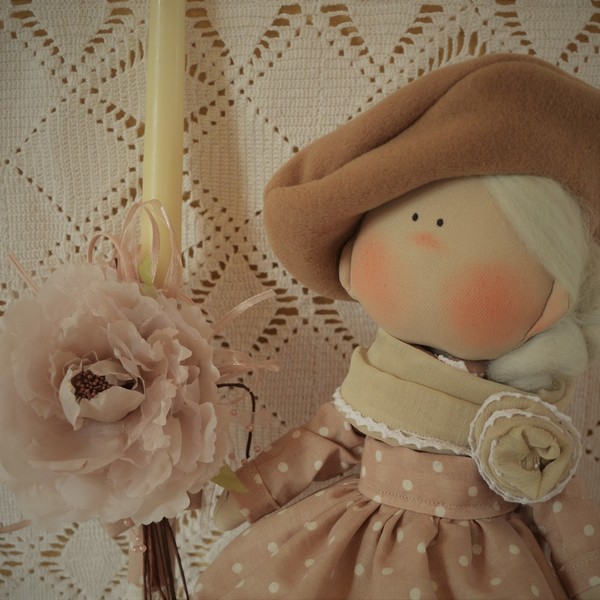 Μiss.Egg κουκλιτσα με λαμπαδα - κορίτσι, πουά, λουλούδια, λαμπάδες, νονά, κουκλίτσα, δωράκι, βαφτιστήρι, για παιδιά - 2