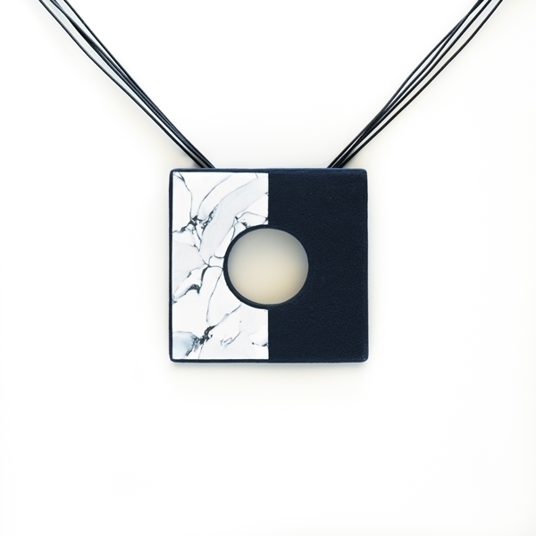 "Andros" - modern polymer clay faux marble necklace - statement, μοναδικό, μοντέρνο, μακρύ, πηλός, γεωμετρικά σχέδια, μακριά, fashion jewelry