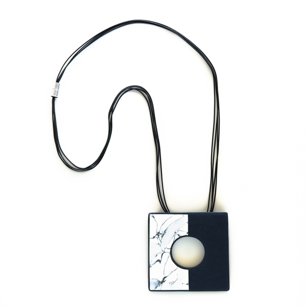 "Andros" - modern polymer clay faux marble necklace - statement, μοναδικό, μοντέρνο, μακρύ, πηλός, γεωμετρικά σχέδια, μακριά, fashion jewelry - 2