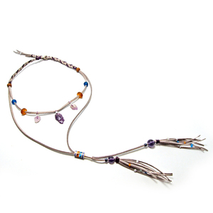 Μακρύ boho multilaer κολιέ με Αμέθυστο - δέρμα, ημιπολύτιμες πέτρες, μοντέρνο, ανοιξιάτικο, γεωμετρικά σχέδια, χειροποίητα, μακριά, must αξεσουάρ, boho, ethnic, αυξομειούμενα, δώρα για γυναίκες