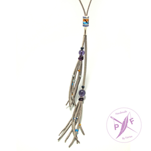 Μακρύ boho multilaer κολιέ με Αμέθυστο - δέρμα, ημιπολύτιμες πέτρες, μοντέρνο, ανοιξιάτικο, γεωμετρικά σχέδια, χειροποίητα, μακριά, must αξεσουάρ, boho, ethnic, αυξομειούμενα, δώρα για γυναίκες - 3