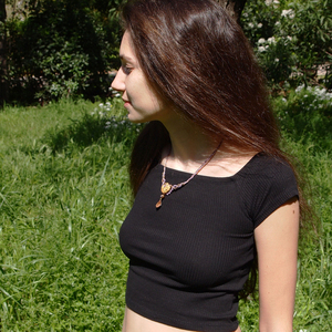 {Προμηθέας} boho hippie macrame πλεκτό κολιέ με καρπό ροδάκινου και χάντρες Αμέθυστου. - ημιπολύτιμες πέτρες, κεντητά, ξύλο, vintage, κερωμένα κορδόνια, μοναδικό, μοντέρνο, γυναικεία, ορείχαλκος, κρύσταλλα, μακρύ, μακραμέ, κορδόνια, χειροποίητα, εντυπωσιακό, φύλλο, romantic, must αξεσουάρ, personalised, unique, boho, ethnic, αυξομειούμενα - 3