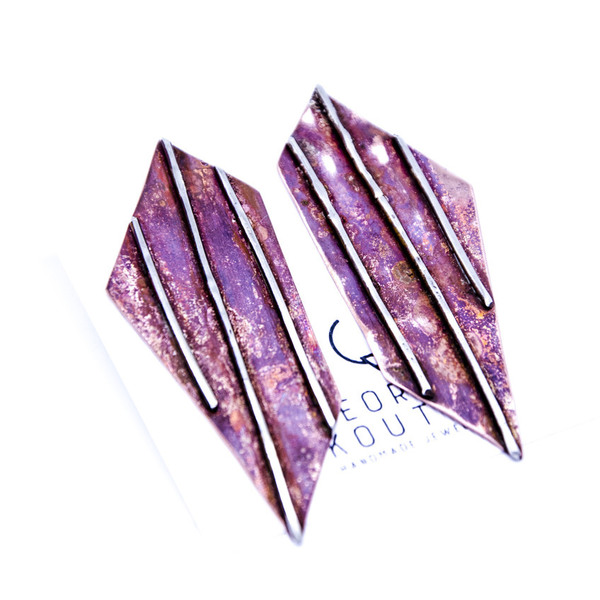 ''Stripe Polygon'' stud earrings - statement, ασήμι, μοντέρνο, ορείχαλκος, αλπακάς, γεωμετρικά σχέδια, must αξεσουάρ, καρφωτά, rock - 4