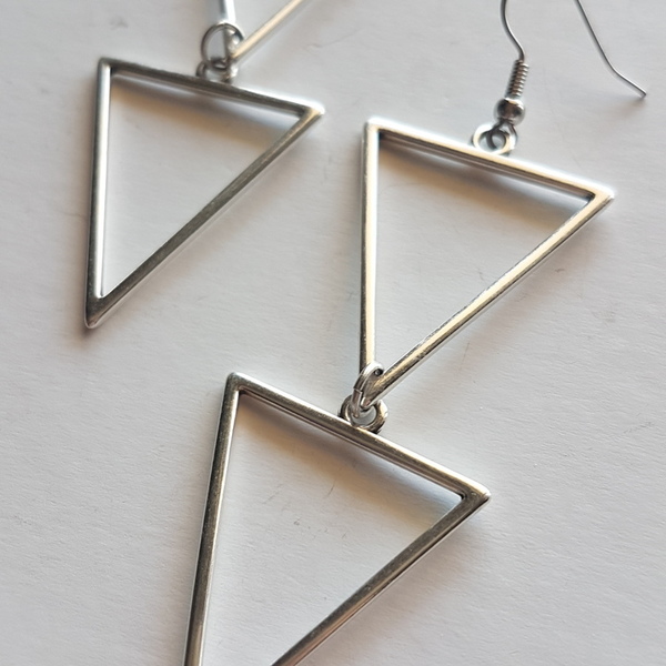 Σκουλαρίκια "triangle" - μοντέρνο, γυναικεία, minimal, must αξεσουάρ, rock, κρεμαστά, φθηνά - 2
