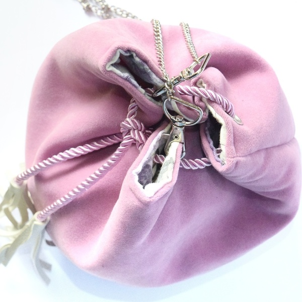 Macaron mini bucket bag - ύφασμα, αλυσίδες, πουγκί, χιαστί, φλοράλ, romantic, all day, κρόσσια - 2