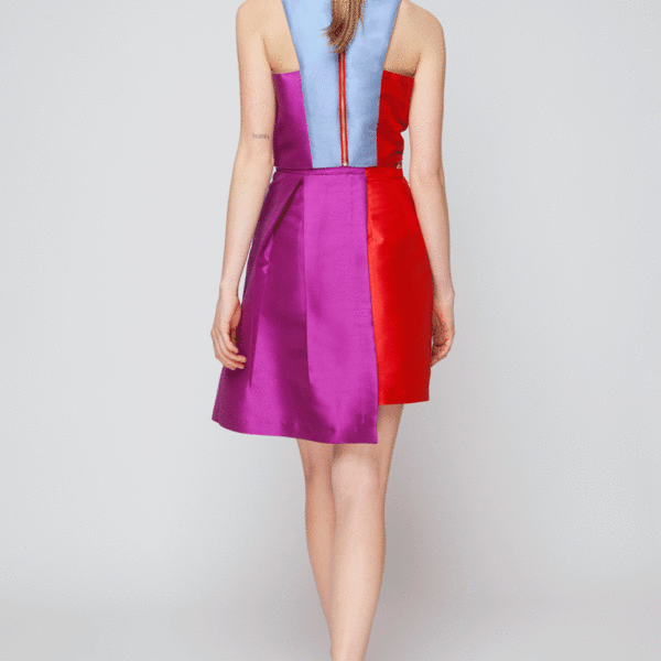 Δίχρωμη ασύμμετρη φούστα - βαμβάκι, ανοιξιάτικο, mini, summer - 2