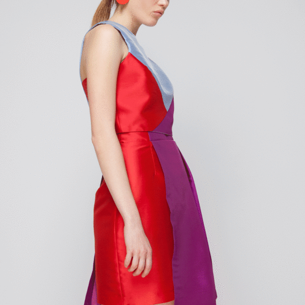 Δίχρωμη ασύμμετρη φούστα - βαμβάκι, ανοιξιάτικο, mini, summer - 3