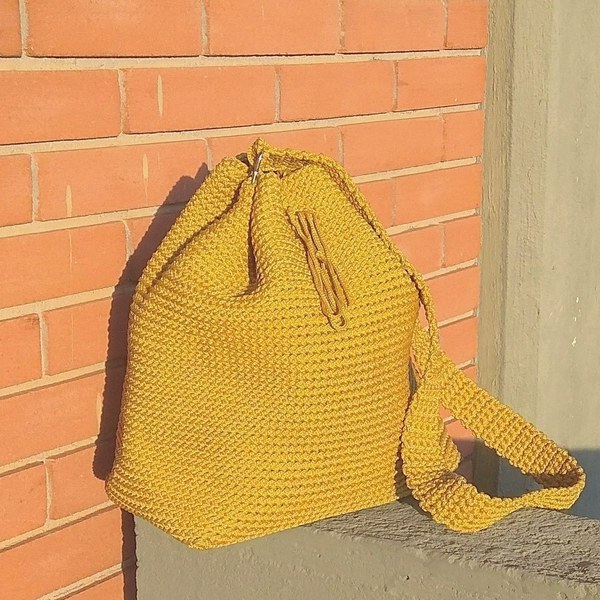 Πλεκτή τσάντα πουγκί - μονόχρωμες, ώμου, πουγκί, χιαστί, crochet, all day, boho, πλεκτές τσάντες, φθηνές - 3