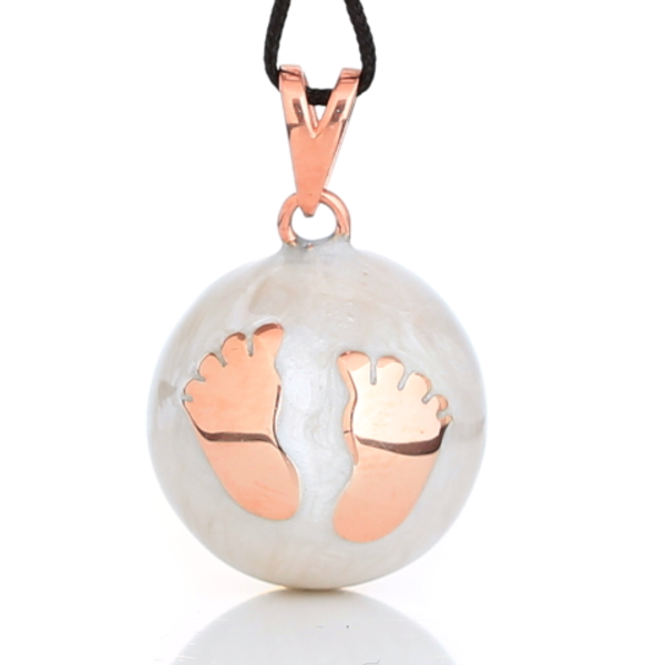 Χειροποίητο Κόσμημα εγκυμοσύνης Bola – White Pearl Rose Gold Babyfeet - δώρο, κρεμαστά