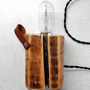 Log Lamp - ύφασμα, ξύλο, πορτατίφ, χειροποίητα, ξύλινα διακοσμητικά