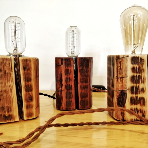 Log Lamp - ύφασμα, ξύλο, πορτατίφ, χειροποίητα, ξύλινα διακοσμητικά - 2