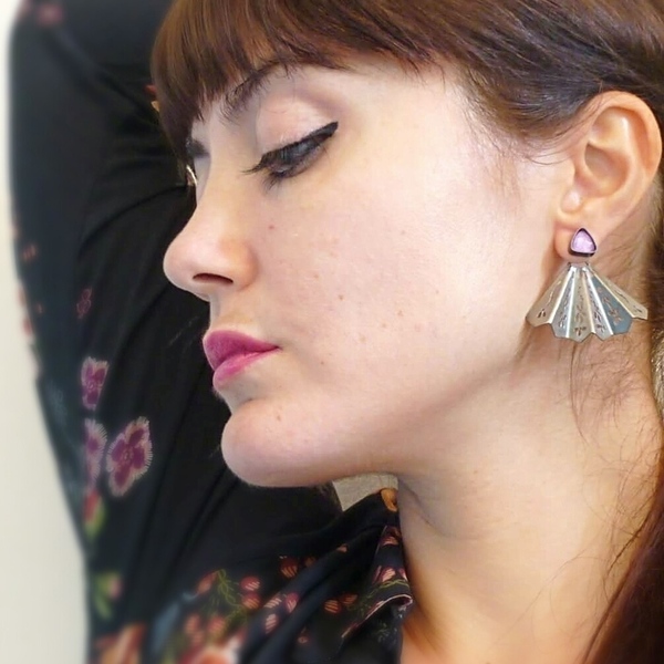 Madame Butterfly Earrings-Σκουλαρίκια Βεντάλια Από Επιχρυσωμένο Ασήμι 925 με Ημιπολύτιμες Πέτρες - statement, ασήμι, ημιπολύτιμες πέτρες, επιχρυσωμένα, χειροποίητα, romantic - 3