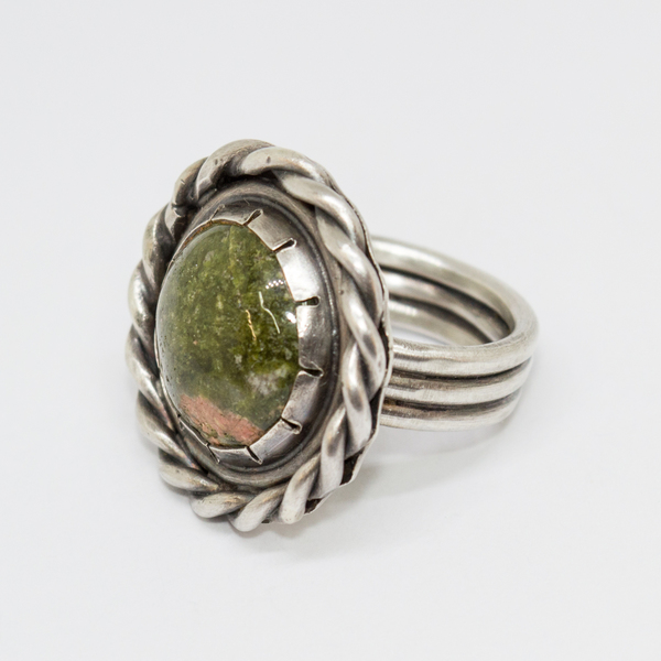 Ασημένιο δαχτυλίδι με Ουνακίτη (Unakite) - statement, ασήμι, ημιπολύτιμες πέτρες, handmade, vintage, πέτρα, ασήμι 925, χειροποίητα, ethnic, μεγάλα, δώρα για γυναίκες