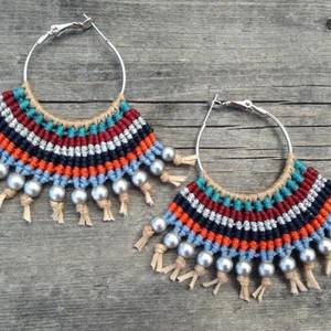 Makrame earrings boho - μοντέρνο, κορδόνια, κρίκοι, boho, ethnic, μεγάλα