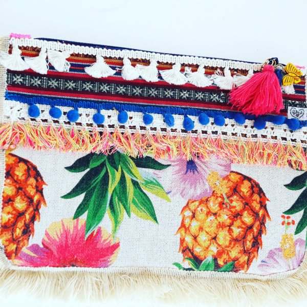 "pineapple bag" - καλοκαίρι, clutch, pom pom, παραλία, κρόσσια - 2