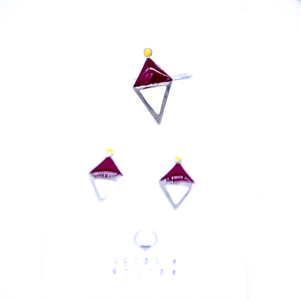 ''Triangle'' bordeaux ring - statement, ασήμι, μοντέρνο, ασήμι 925, αλπακάς, γεωμετρικά σχέδια, minimal, unisex, Black Friday, αυξομειούμενα