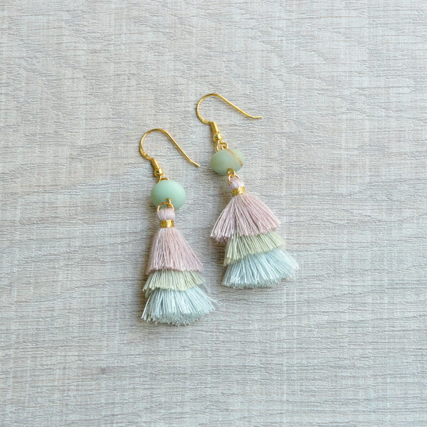 Tassels Earrings Pastel - ασήμι, ημιπολύτιμες πέτρες, μοντέρνο, επιχρυσωμένα, με φούντες, κορδόνια, romantic, boho, ethnic, κρεμαστά