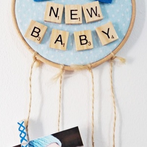 Τελαράκι κεντήματος για αγόρι "ΝΕW Baby" - διακοσμητικό, επιτοίχιο, χειροποίητα, νονά, unique, παιδικό δωμάτιο, αγορίστικο, τελάρα κεντήματος, δώρα για παιδιά, για φωτογραφίες, δώρο για νεογέννητο - 2