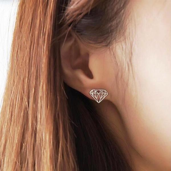 Σκουλαρίκια diamonds! - μοντέρνο, επάργυρα, γεωμετρικά σχέδια, minimal, must αξεσουάρ, καρφωτά, unique - 3