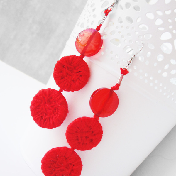 Red candy σκουλαρίκια - statement, βραδυνά, ιδιαίτερο, μοντέρνο, γυναικεία, δώρο, γεωμετρικά σχέδια, χειροποίητα, romantic, μακριά, must αξεσουάρ, boho, κρεμαστά, για εκείνη, γιορτή της μητέρας, slides, πλεκτά - 2