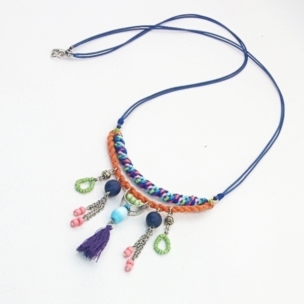 Multicolor bohemian necklace - πολύχρωμο, χρωματιστό, ιδιαίτερο, μοντέρνο, μακρύ, με φούντες, κορδόνια, εντυπωσιακό, μακριά, ξεχωριστό, boho, μεγάλα, κρεμαστά στοιχεία, φθηνά