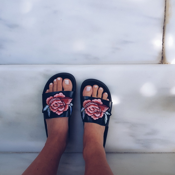 Rose Sandals Νο 39 - δέρμα, chic, vintage, street style, φλοράλ, romantic, φλατ, slides - 2