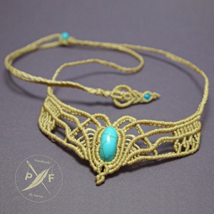 statment macrame κολιέ με τυρκουάζ | μπεζ εκρού κολιέ | boho style - ημιπολύτιμες πέτρες, πλεκτό, μακραμέ, κορδόνια, χειροποίητα, romantic, unique, boho, μεγάλα, αυξομειούμενα, δώρα για γυναίκες - 3