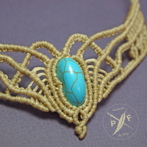 statment macrame κολιέ με τυρκουάζ | μπεζ εκρού κολιέ | boho style - ημιπολύτιμες πέτρες, πλεκτό, μακραμέ, κορδόνια, χειροποίητα, romantic, unique, boho, μεγάλα, αυξομειούμενα, δώρα για γυναίκες - 5