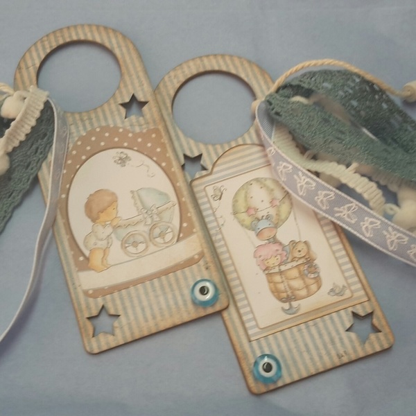 Ρομαντικό ταμπελάκι πόρτας για μωρά! - vintage, αγόρι, αερόστατο, μάτι, κρεμαστά
