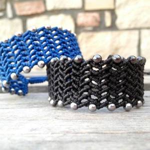 Makrame lace bracelet. - ημιπολύτιμες πέτρες, μοντέρνο, μακραμέ, κορδόνια, romantic, personalised, φαρδιά - 3