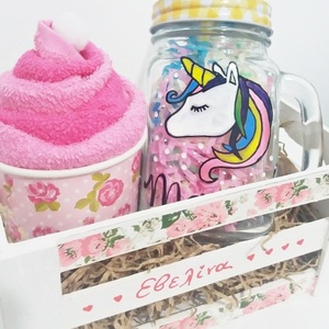 Gift Box for girls "Sweet...Unicorn" - γυαλί, ζωγραφισμένα στο χέρι, κορίτσι, δώρο, πετσέτα, δωράκι, personalised, σετ, γιορτή, μονόκερος, δώρα γενεθλίων, ιδεά για δώρο, σετ δώρου - 2