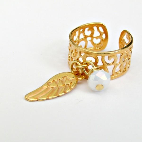 Επίχρυσο δαχτυλίδι με φτερό - charms, design, μοντέρνο, γυναικεία, chevalier, επιχρυσωμένα, φτερό, δώρο, boho, κομψό, fashion jewelry, κρεμαστά στοιχεία, αυξομειούμενα, δώρα για γυναίκες, φθηνά - 3