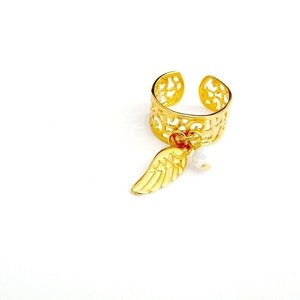 Επίχρυσο δαχτυλίδι με φτερό - charms, design, μοντέρνο, γυναικεία, chevalier, επιχρυσωμένα, φτερό, δώρο, boho, fashion jewelry, κρεμαστά στοιχεία, αυξομειούμενα, δώρα για γυναίκες, φθηνά - 4