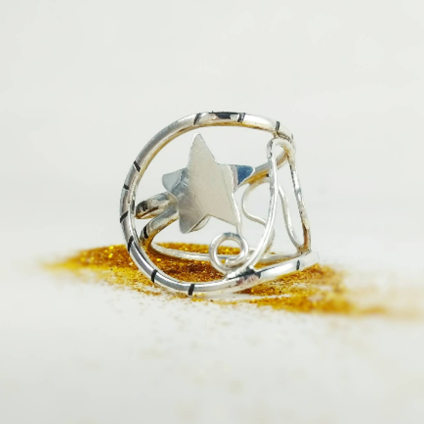 Αυξομειώμενο ασημένιο δαχτυλίδι Αστέρι - statement, ασήμι, μοναδικό, μοντέρνο, ασήμι 925, αστέρι, romantic, rock, μεγάλα, έλληνες σχεδιαστές, αυξομειούμενα