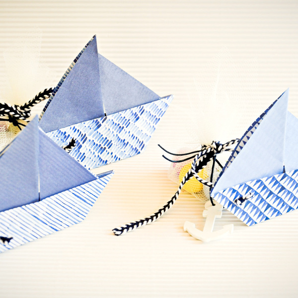 Origami μπομπονιέρα "Sailboat"! (20τμχ) - κορδέλα, καλοκαίρι, χαρτί, καραβάκι, άγκυρα