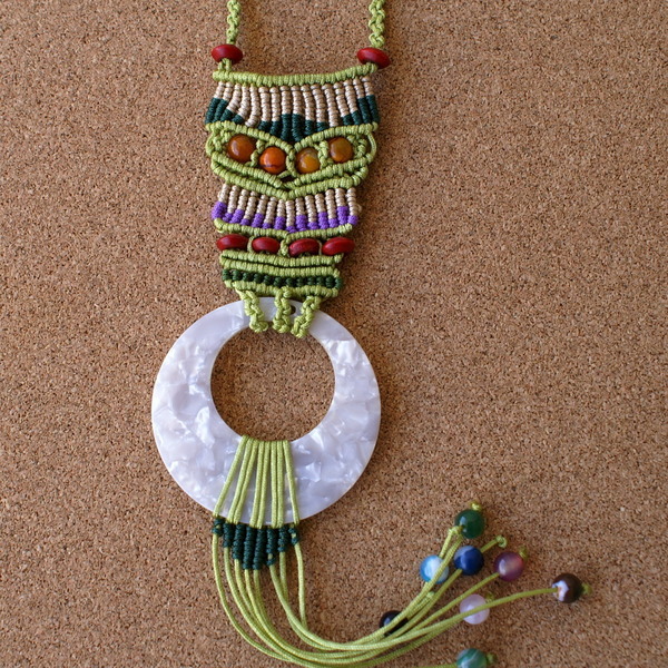 Hippy necklace - ημιπολύτιμες πέτρες, ιδιαίτερο, μακραμέ, κορδόνια, κρίκοι, χάντρες, εντυπωσιακό, romantic, boho, ethnic, αυξομειούμενα - 4