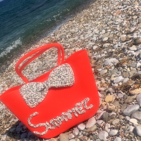 Χειροποίητη τσάντα παραλίας - φιόγκος, καλοκαίρι, παραλία, romantic, θαλάσσης