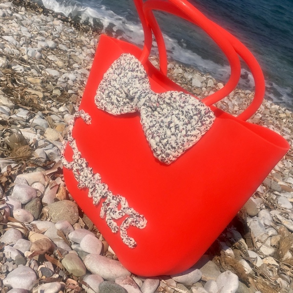 Χειροποίητη τσάντα παραλίας - φιόγκος, καλοκαίρι, παραλία, romantic, θαλάσσης - 2